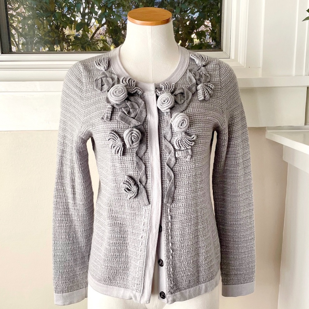 Banana Republic Light Gray Floral Appliqué Cardigan